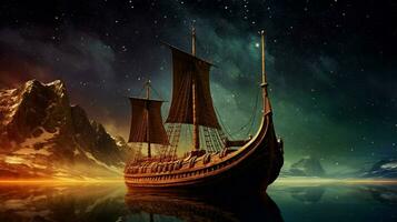 viking fartyg segel bland de stjärnor med majestätisk v foto