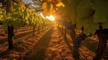 vingård med bakgrundsbelyst Sol lysande genom de lea foto