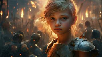krigare barn flicka gaming fiktiv värld foto