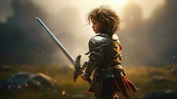 krigare barn med svärd gaming fiktiv värld foto
