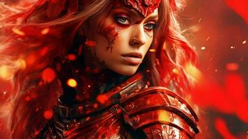 krigare gaming kvinna röd fiktiv värld foto