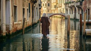 kvinna gammal Venedig flod foto