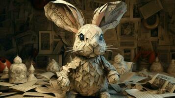 en skiktad papper kanin tillverkad med årgång manus foto