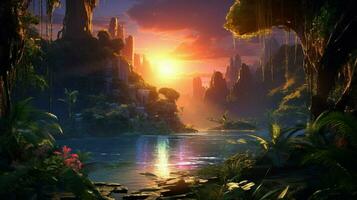 skön anime solnedgång landskap dramatisk fantasi foto