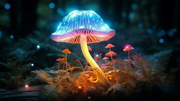 lysande bakgrundsbelyst lysande skog svamp neon ljus foto