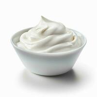Foto av yoghurt med Nej bakgrund med vit bakgrund