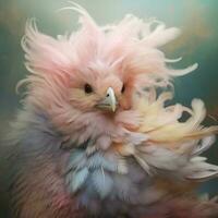en varelse med fluffig pastellfärgade fjädrar och en sanning foto