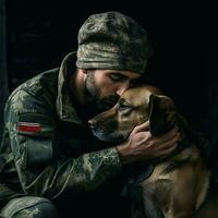 en hängiven hund tillhandahålla emotionell Stöd foto