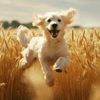 en graciös hund dansande genom en fält foto