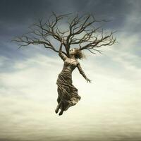 akrobatisk varelse graciöst svängande från träd till träd foto