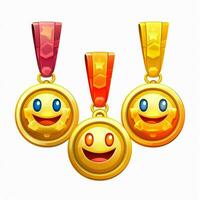 tilldela medaljer emojis 2d tecknad serie vektor illustration på dugg foto