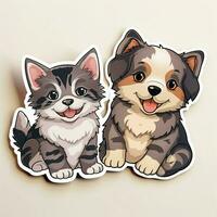 charmig och söt katt och hund klistermärken foto