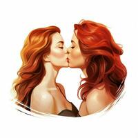 kyss kvinna kvinna 2d tecknad serie illustraton på vit backgroun foto