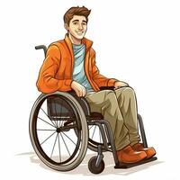 man i manuell rullstol 2d tecknad serie illustraton på vit b foto