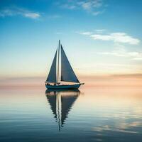 fredlig silhuett av en ensam segelbåt på en lugna hav foto