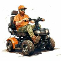 person i motoriserade rullstol 2d tecknad serie illustraton på w foto