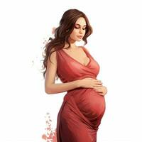 gravid kvinna 2d tecknad serie illustraton på vit bakgrund foto