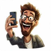 selfie 2d tecknad serie illustraton på vit bakgrund hög qua foto