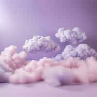 en bomull godis lila bakgrund med fluffig moln foto