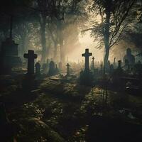 en besatt kyrkogård full av skuggor foto