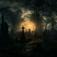 en besatt kyrkogård full av skuggor foto