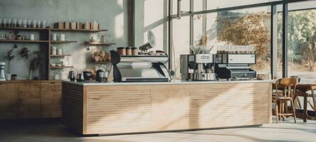 trä Kafé kaffe affär restaurang, ai generativ foto