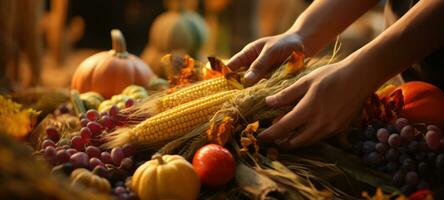 överflöd, tacksägelse skörda halloween höst falla, ai generativ foto