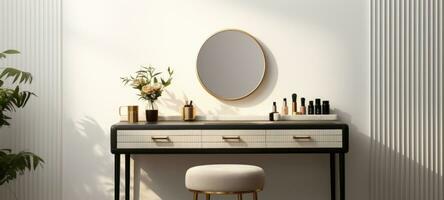 elegant minimalistisk fåfänga pall interiör Hem badrum, ai foto