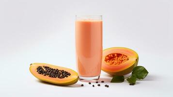 Foto av en papaya smoothie isolerat på platt vit bakgrund. generativ ai