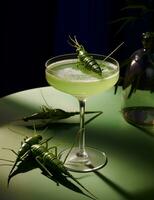 Foto av några gräshoppa dryck elegant pläterad på en tabell. generativ ai