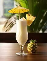 Foto av några pina colada dryck elegant pläterad på en tabell. generativ ai