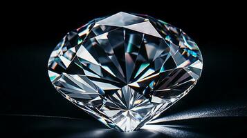 fotografera en fascinerande närbild av en gnistrande diamant hölls mot en sammetslen svart bakgrund. generativ ai foto