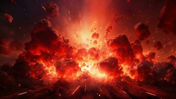 explosion med röd belysning. generativ ai foto