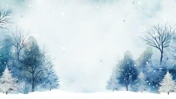 snöig träd med en blå vattenfärg bakgrund och en ram foto