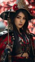 skön samuraj kvinna. generativ ai foto