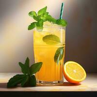 ai generativ en glas av nyligen orange juice foto
