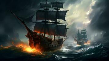 segling fartyg i stormig hav. foto