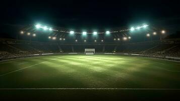 fotboll stadion på natt med ljus lampor foto