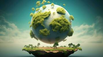 eco begrepp med grön planet och träd, värld ozon dag foto