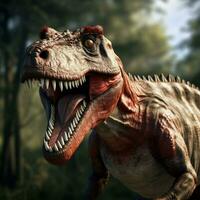 tyrannosaurus, t Rex i de skog bakgrund, ai generativ foto