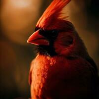 en slående manlig nordlig kardinal poser stolt, visa upp dess vibrerande röd fjäderdräkt ,ai genererad foto