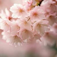 körsbär blommar försiktigt regn ner, målning de värld i rosa och vit ,ai genererad foto