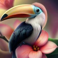 de toco toucan står lång, Utsmyckad med dess slående och färgrik näbb ,ai genererad foto