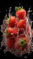 jordgubb skiva i vatten ai genererad foto