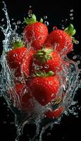 jordgubb skiva i vatten ai genererad foto