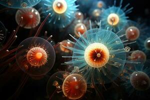 invecklad ultra förstorade visualisering av marin plankton arter under mikroskop foto