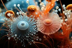 utsökt makro fotografi av mikroskopisk alger och kiselalger under de mikroskop foto