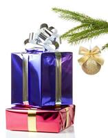 färgad lådor med jul gåvor foto