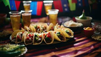 utsökt tacos med dryck på de tabell ai generativ foto