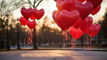 hjärtformade ballonger. kärlek är i de luft, ganska bokstavligen foto